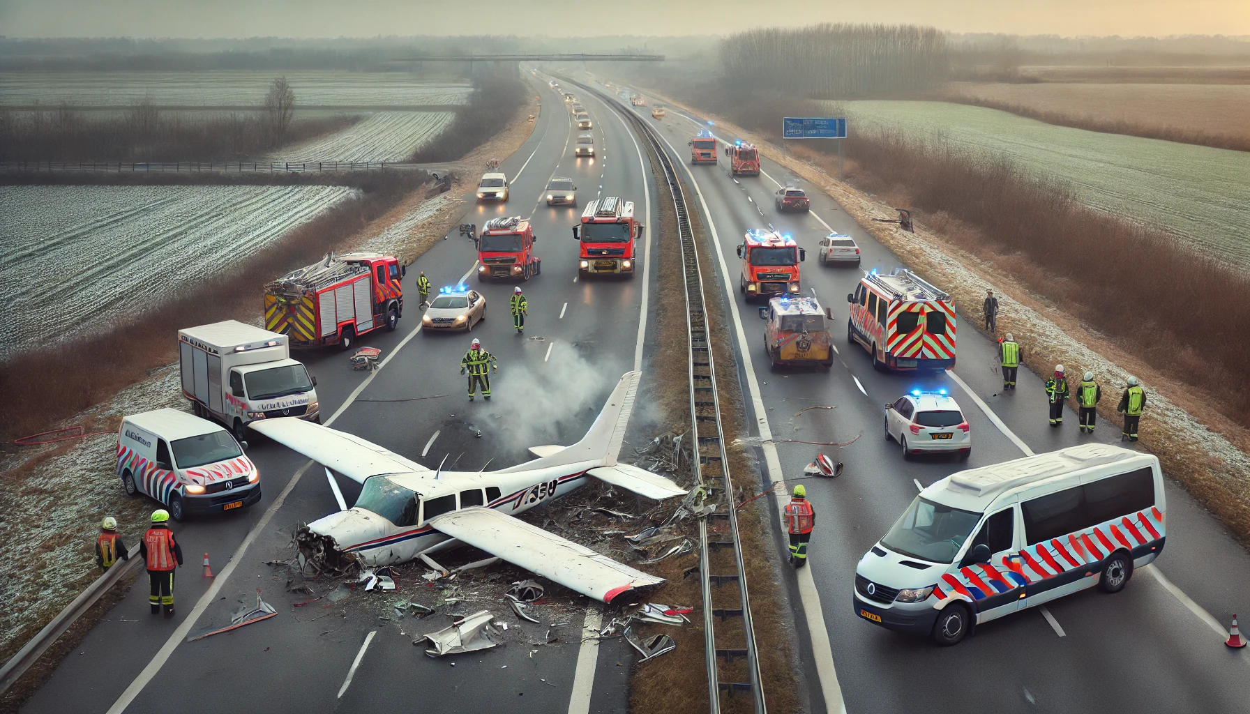 Hollanda'da A58 Karayoluna Küçük Uçak Düştü, Pilot Hayatını Kaybetti