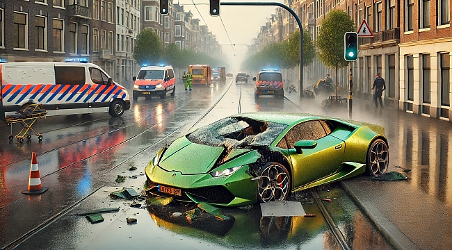 Den Haag'da Düğün için kiralanan 300 bin Euro'luk Lamborghini Huracan Ağaca Çarptı!