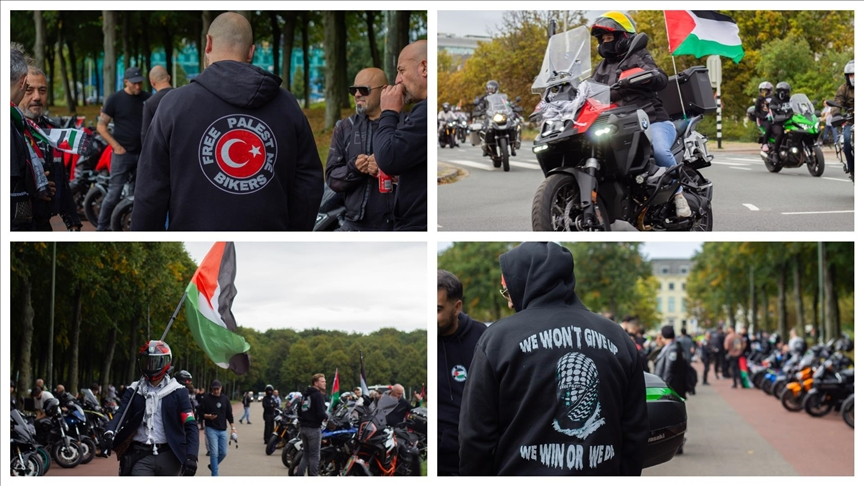 Hollanda’da Motosiklet Sürücülerinden Filistin’e Destek Konvoyu